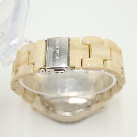 Michael Kors 42mm Chronograph Watch 6" Jet Set Horn Beige Acrylic w New Battery - Picture 12 of 13